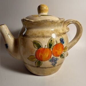 Vintage Pompeii Orange Hand-Painted Fruit Teapot Rustic Farmhouse Tuscan Style